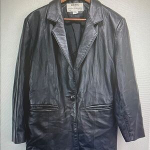 Deb Black Leather Blazer with Notched Lapel